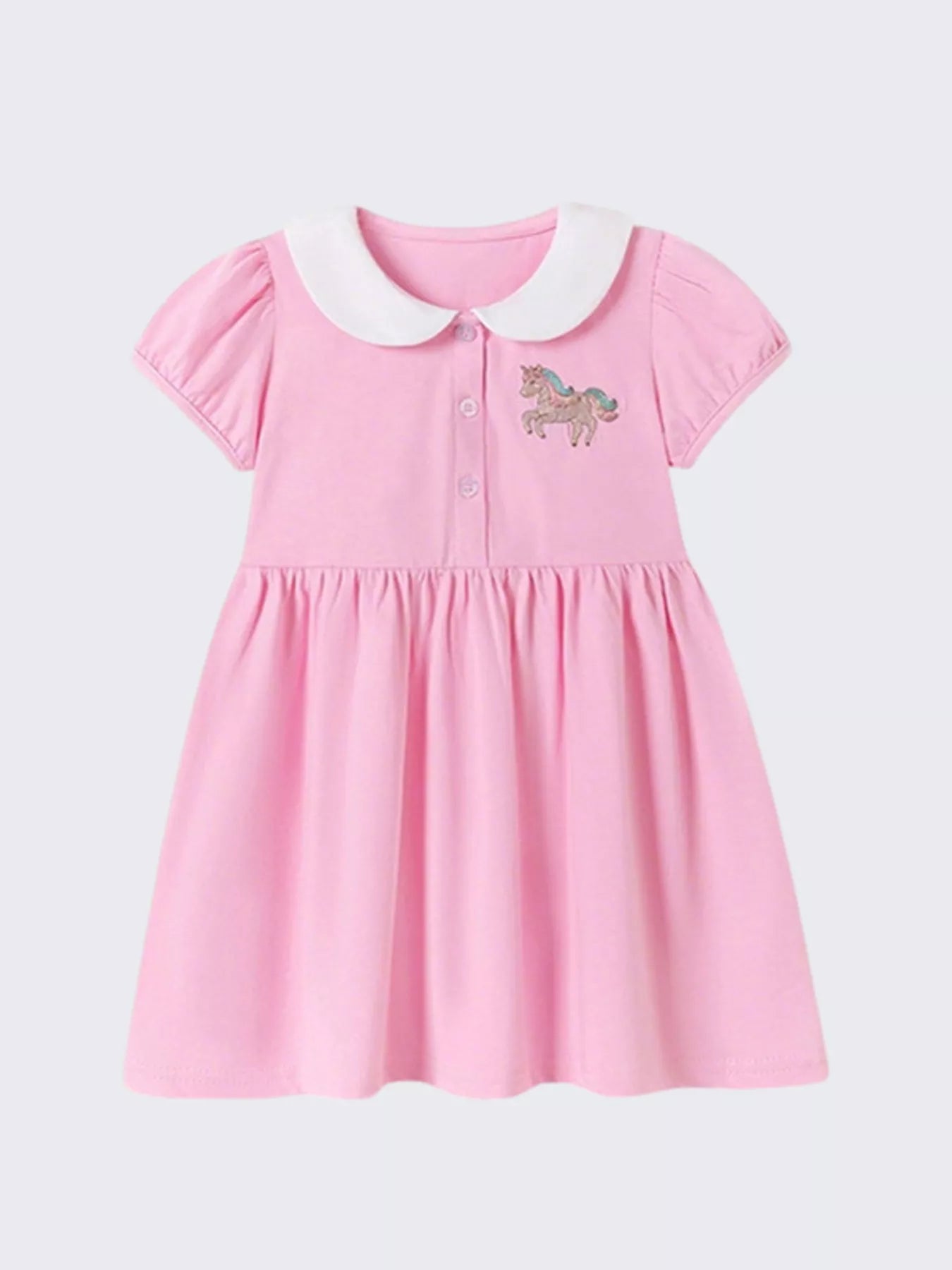 Children's Unicorn Embroidered Peter Pan Collar Dress