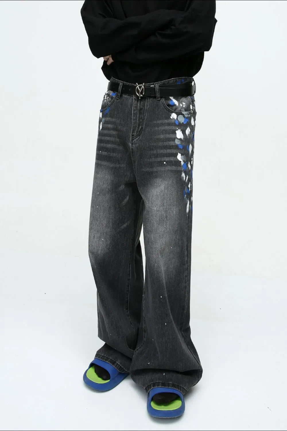 Watercolor Wide Leg Jeans with Pockets