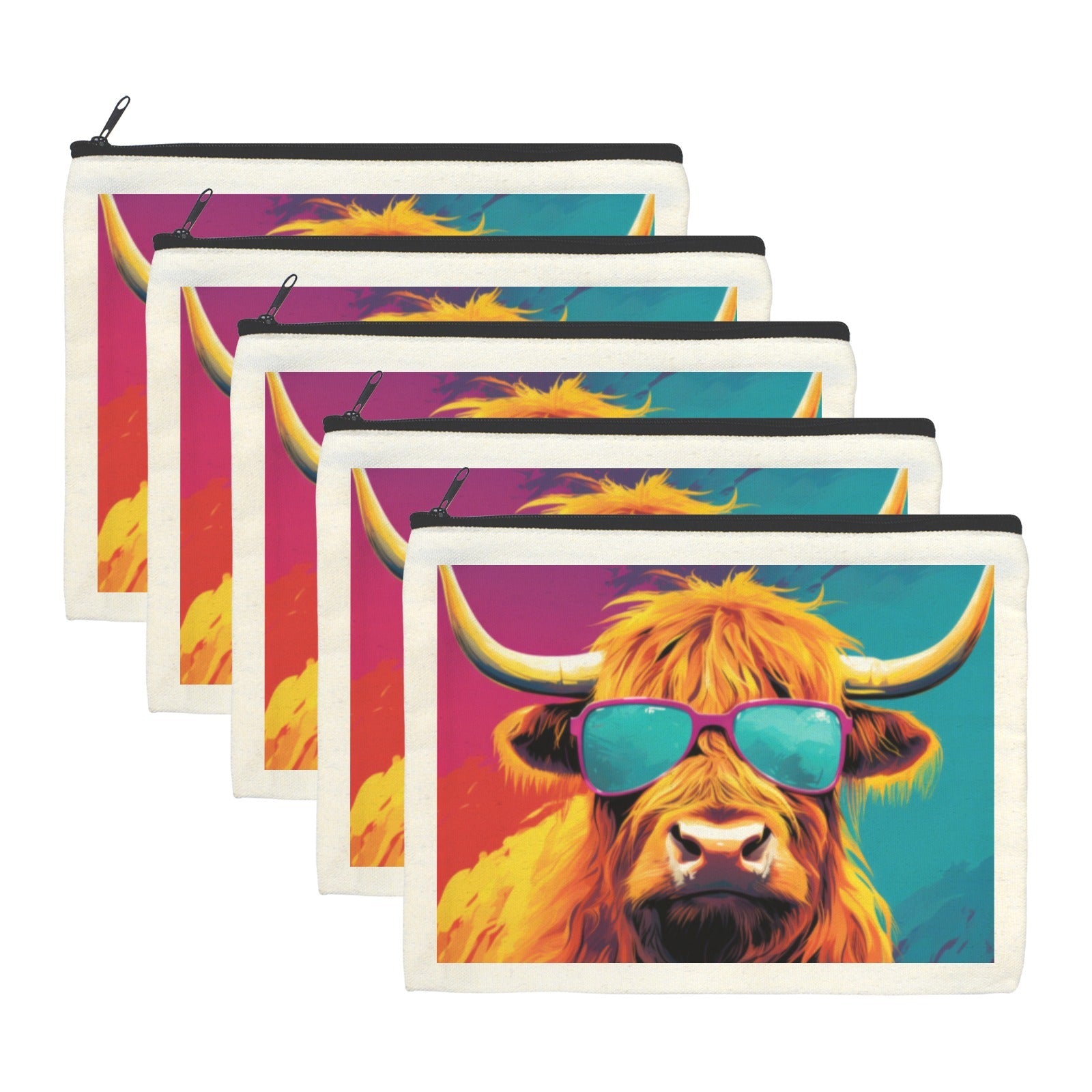 Baha Ranch Cool Highland Cow Cosmetic Bag Pack of 5 Made in America