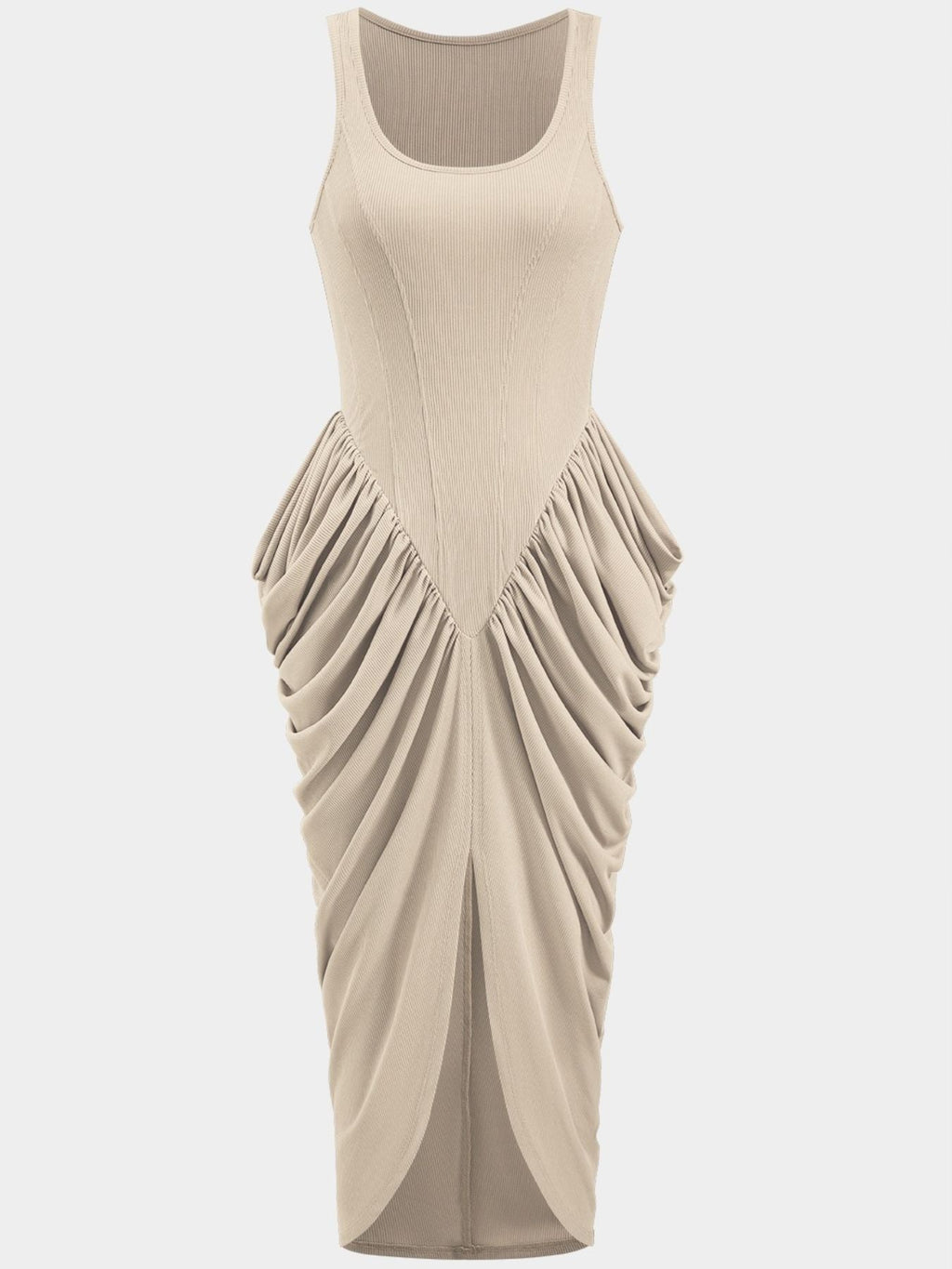 Ruched Detail Slit Midi Dress
