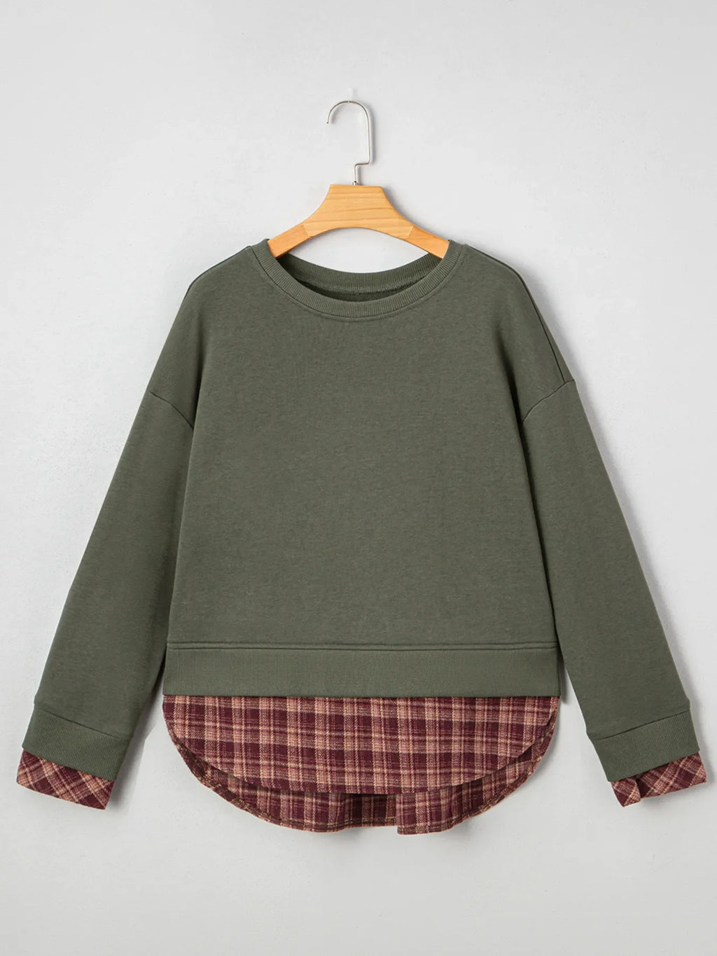 Plaid Patchwork Drop Shoulder Sweatshirt