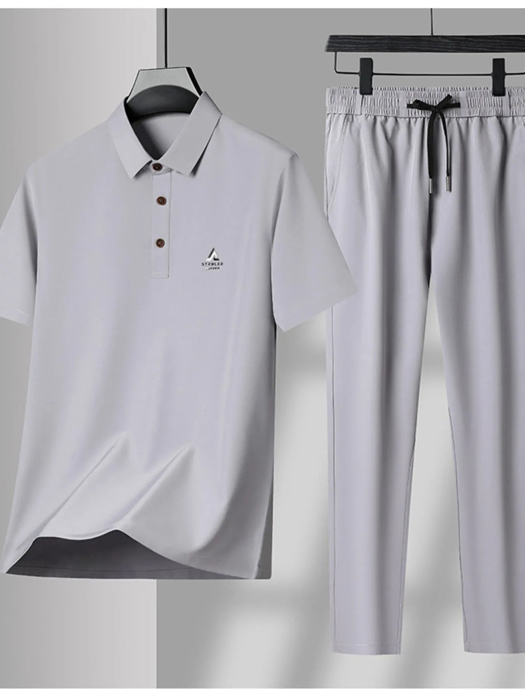 Men's Plus Size Button Detail Short Sleeve Polo and Pants Set