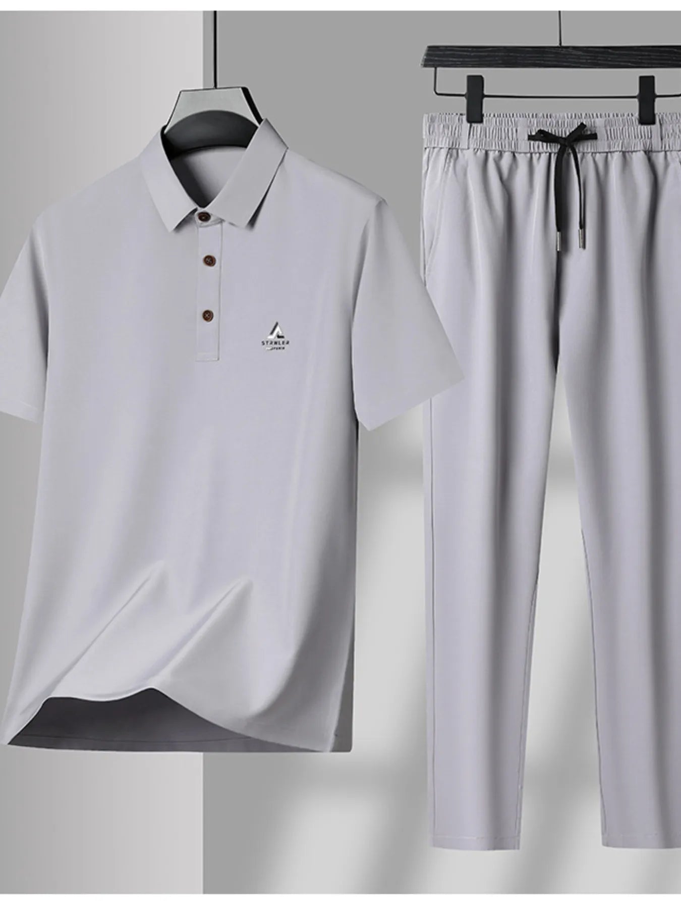 Men's Plus Size Button Detail Short Sleeve Polo and Pants Set