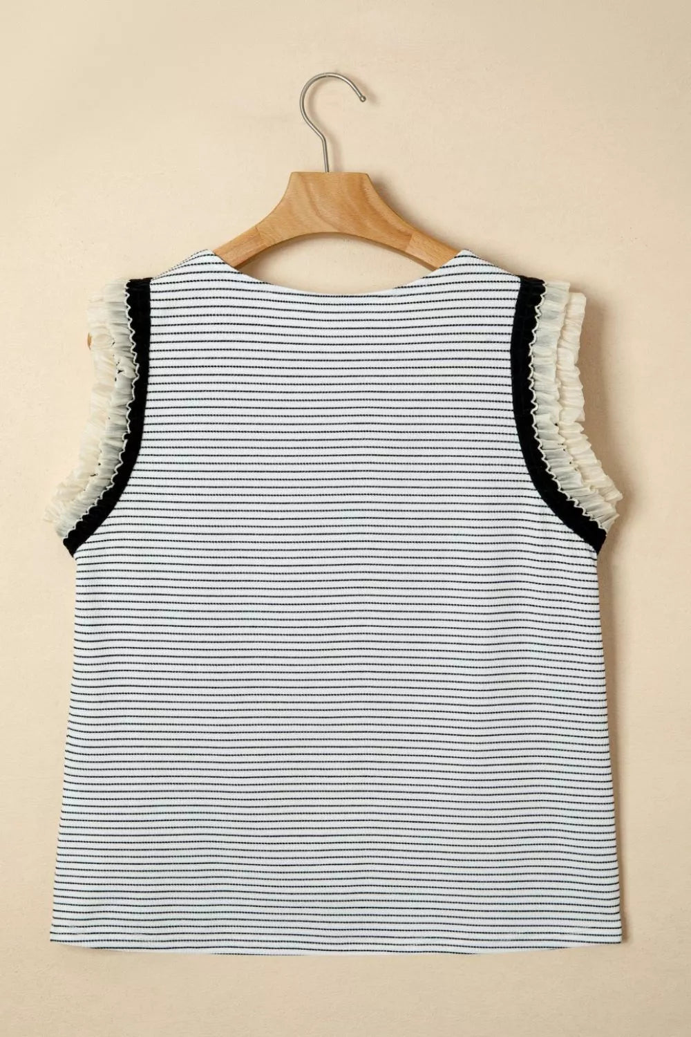 Stripe Contrasted Ruffle Trim Casual Tank Top