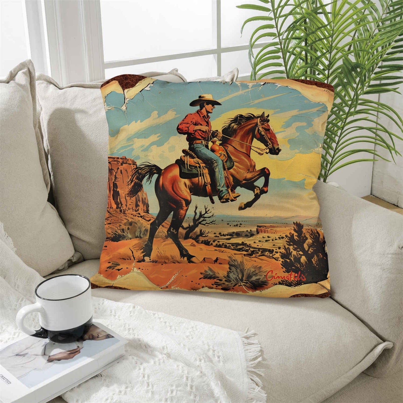 Baha Ranch Vintage Cowboy Pillow Case Made in America