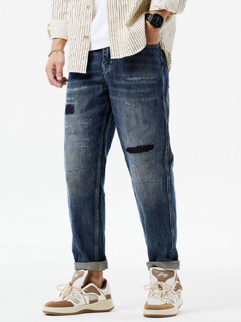 Men's Distressed Patchwork Jeans