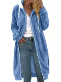 Cozy Fleece Hooded Longline Zip Up Outerwear