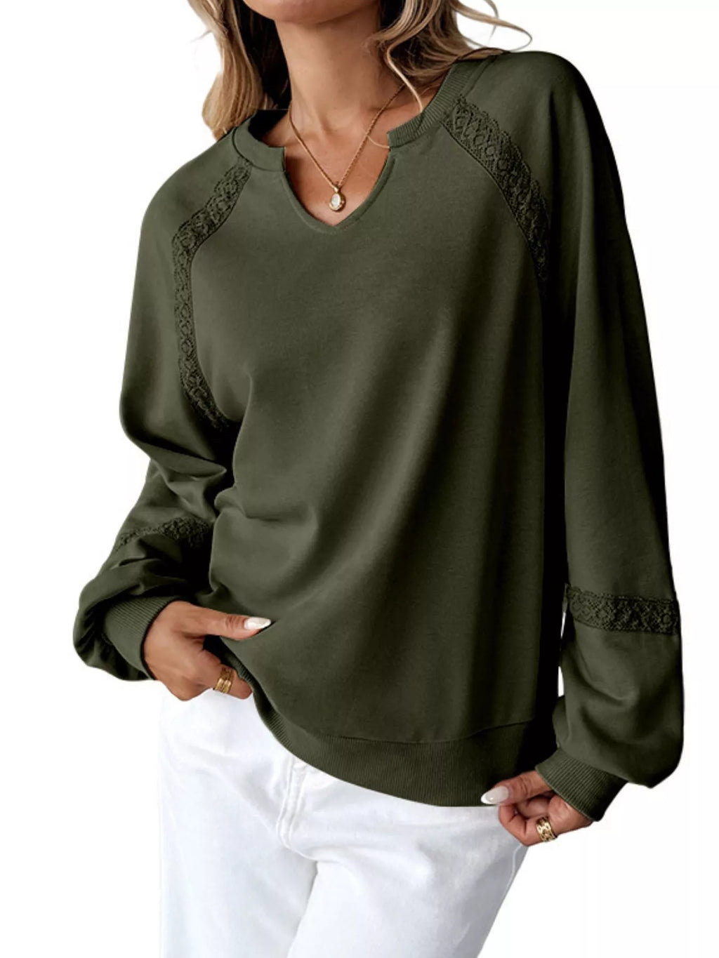 Notched Raglan Sleeve Sweatshirt