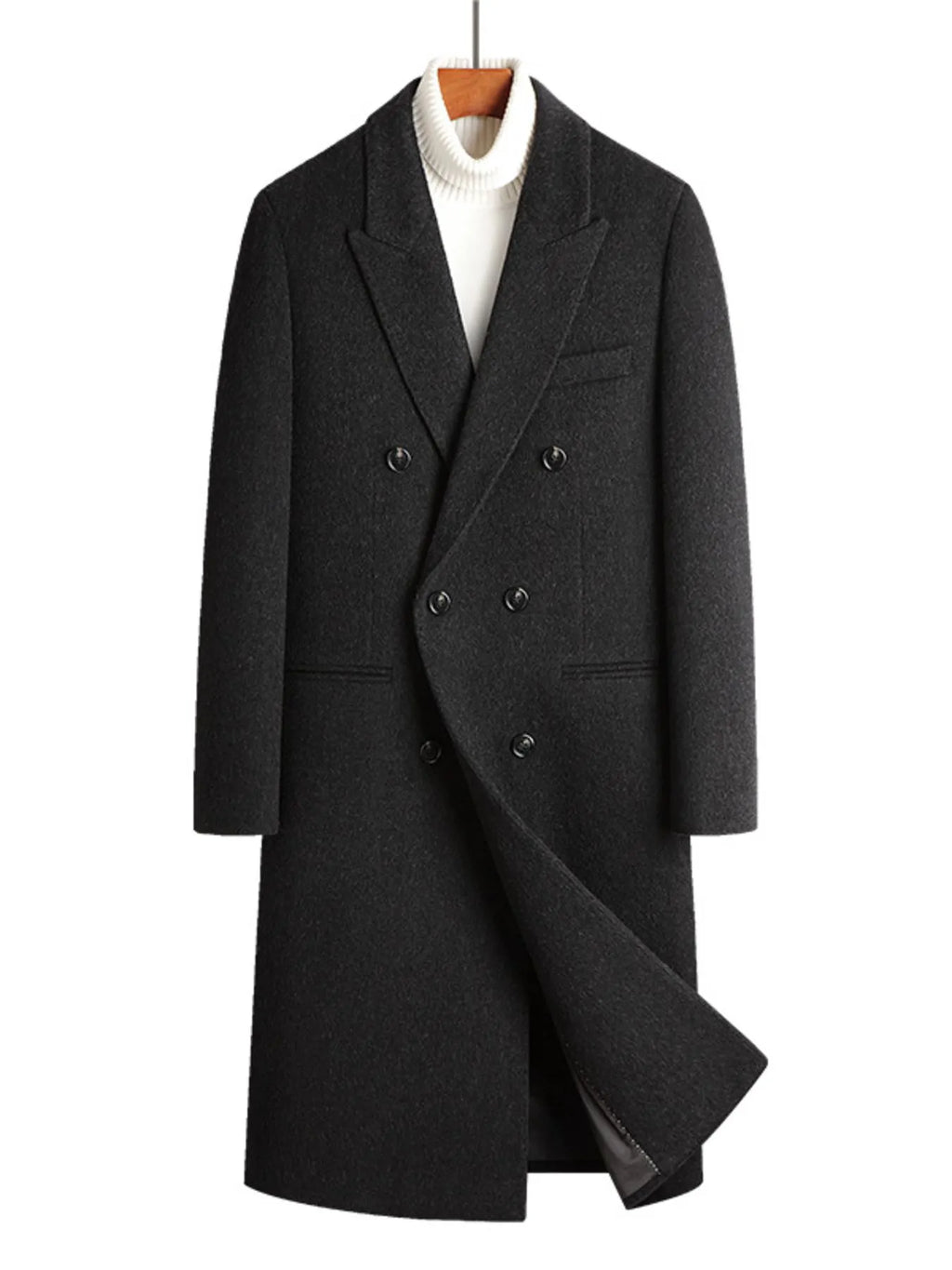 Men's Plus Size Double-Breasted Wool Overcoat