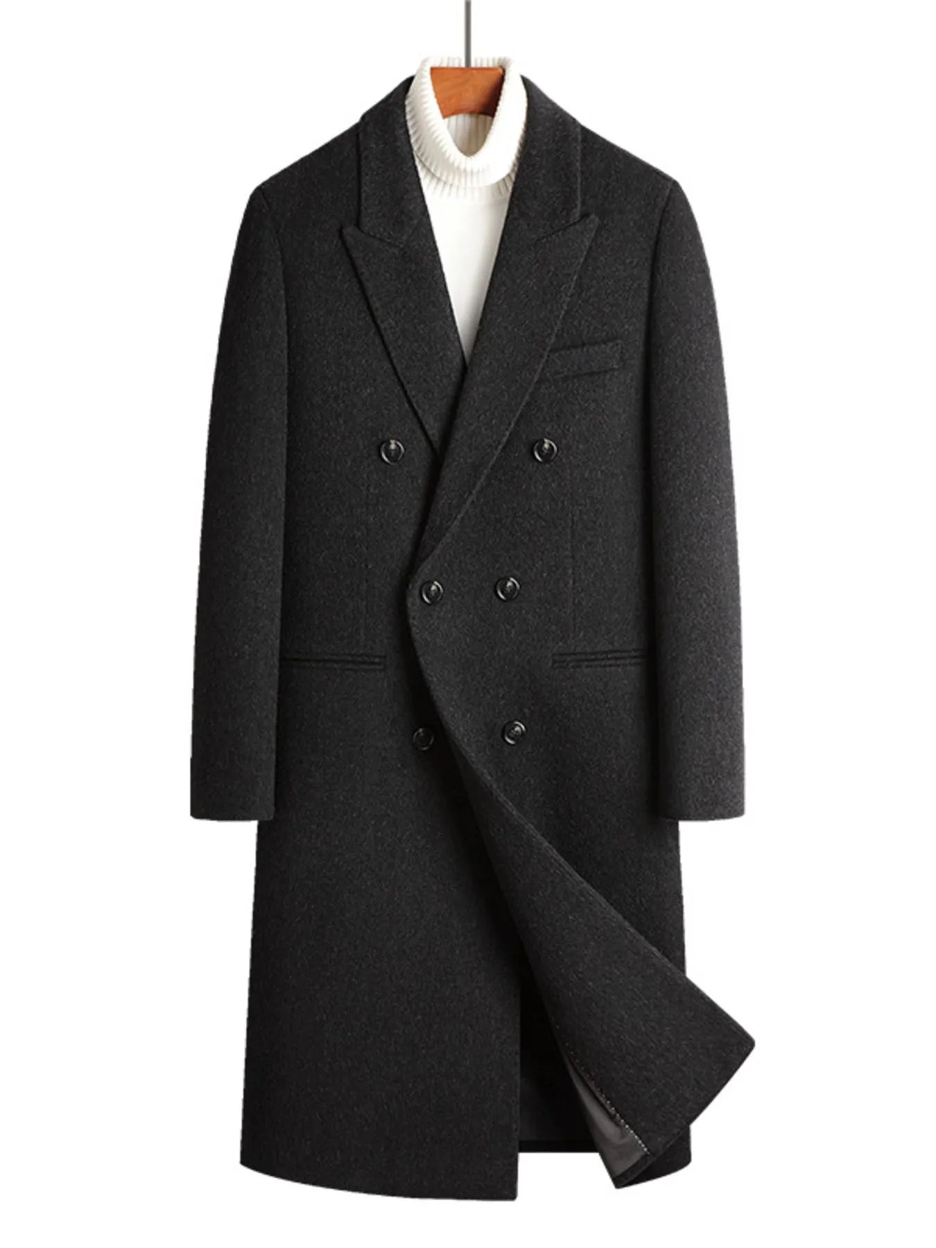 Men's Plus Size Double-Breasted Wool Overcoat