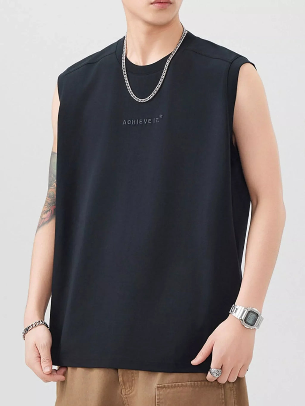 Men's Plus Size Letter Round Neck Tank