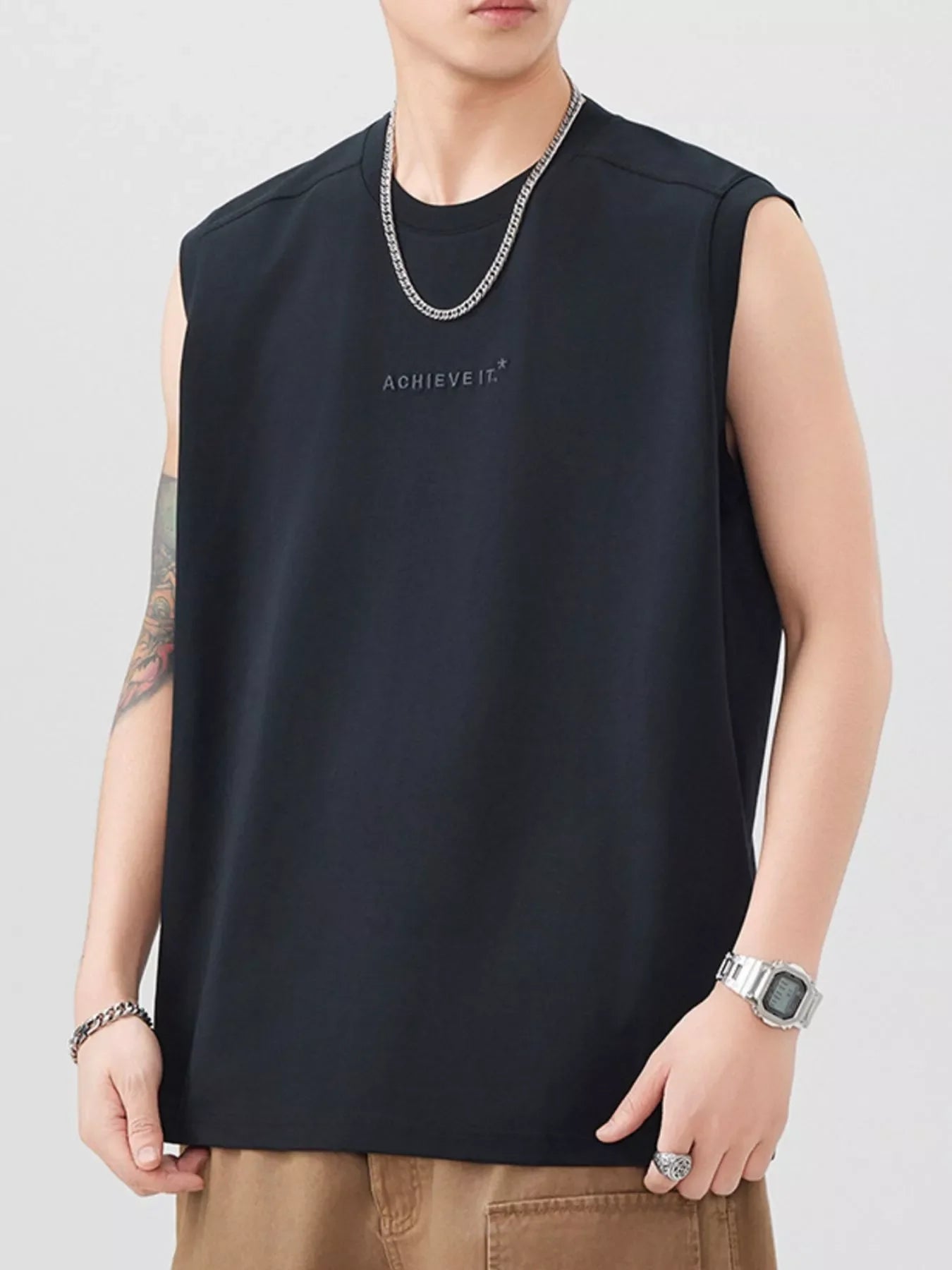 Men's Plus Size Letter Round Neck Tank