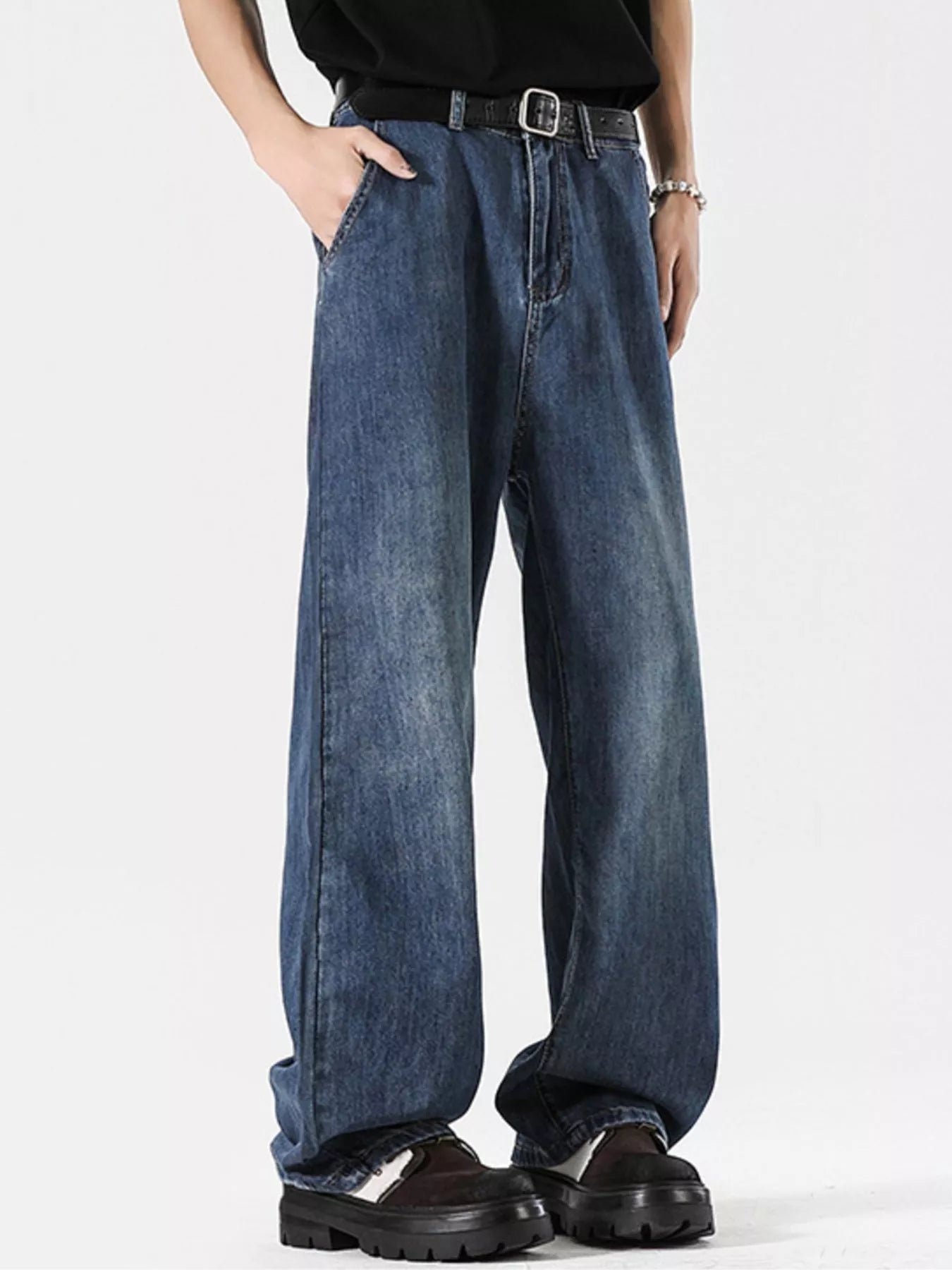 Men's Full Size Wide Leg Vintage Wash Jeans Plus Size