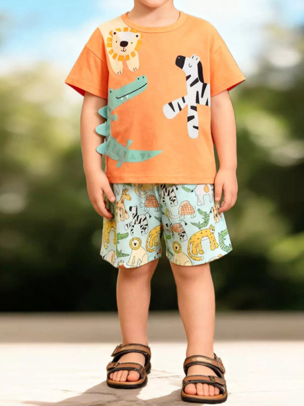 Children's Animal Print T-Shirt & Shorts Set