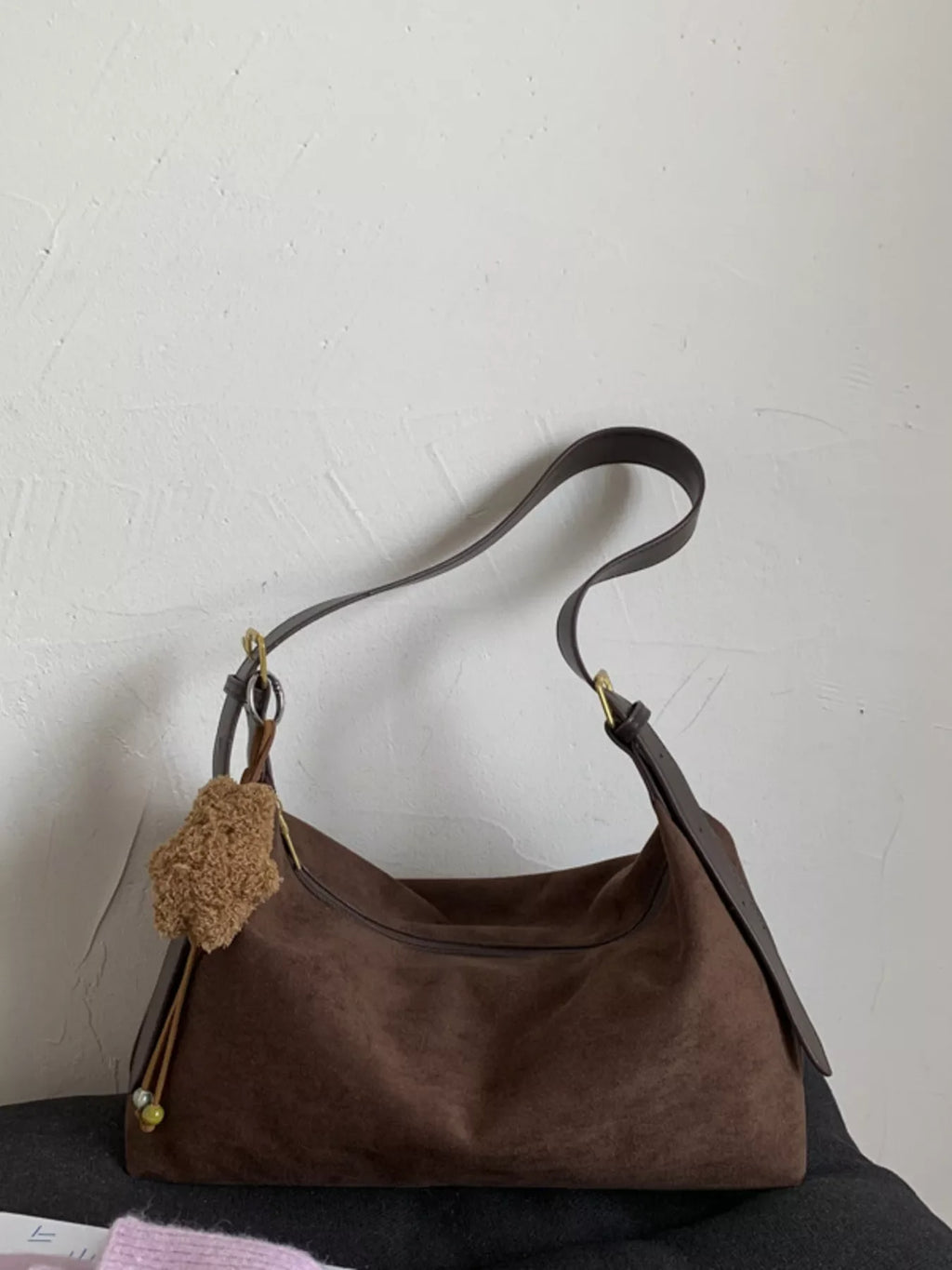 Solid Color Suede Hobo Crossbody Bag