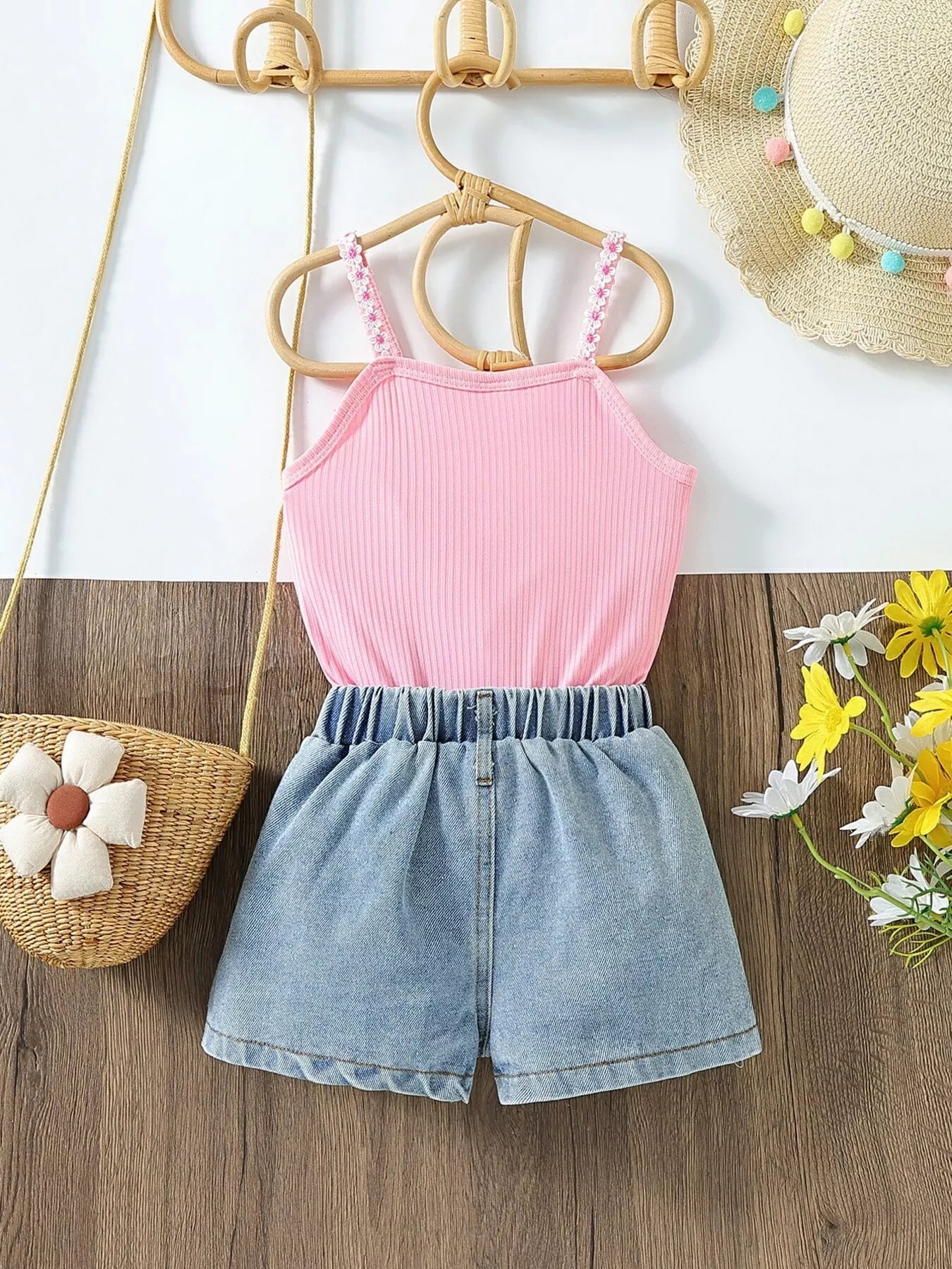 Children's Top & Sunflower Denim Shorts Set