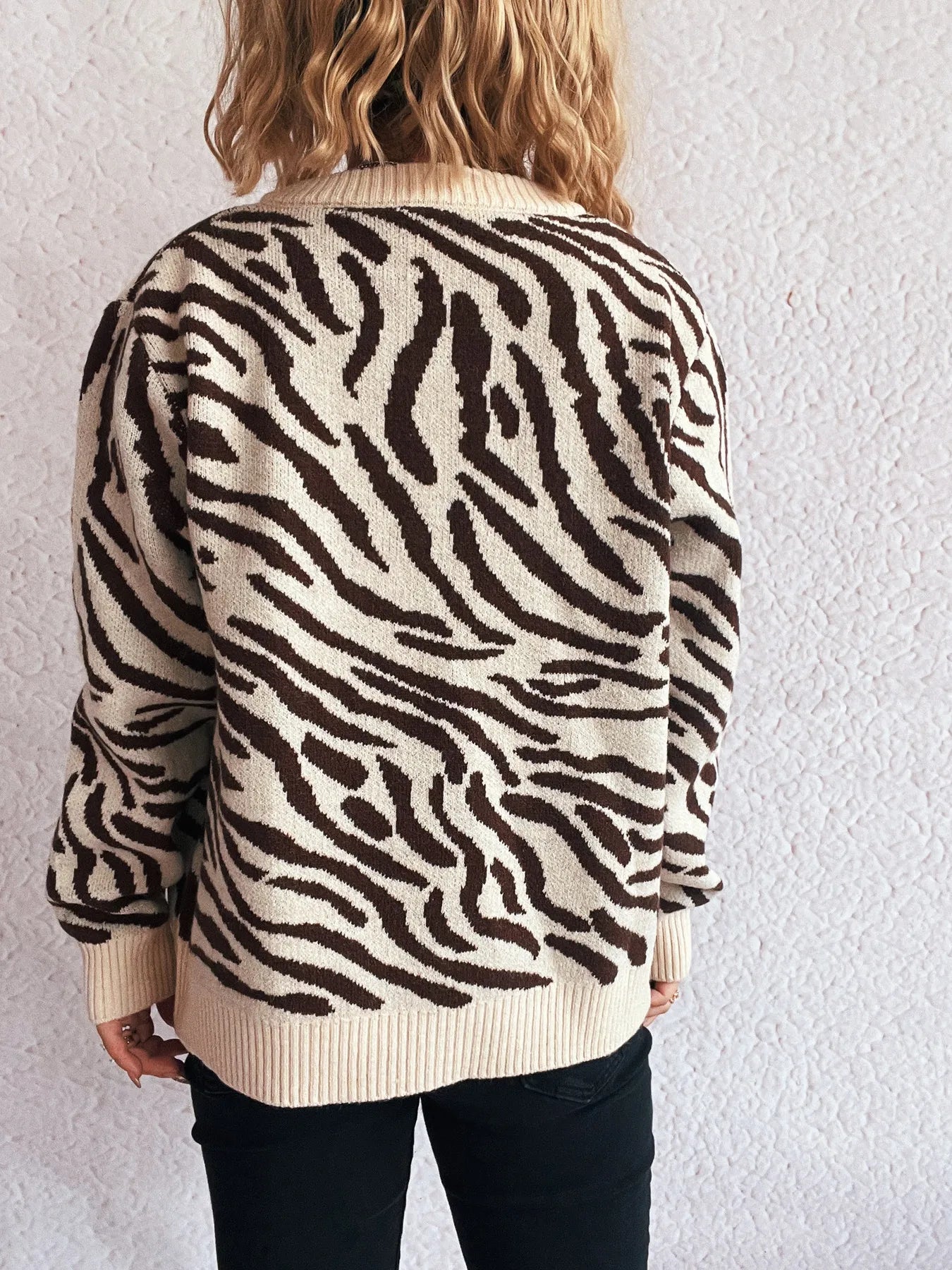 Zebra Print Zip Up Cardigan
