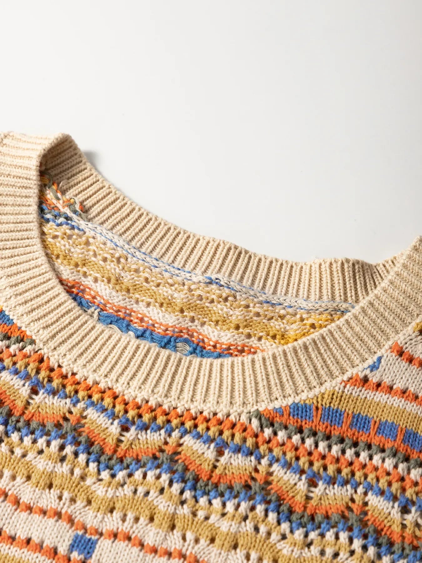 Stripe Eyelet Crochet Round Neck Sweater Vest