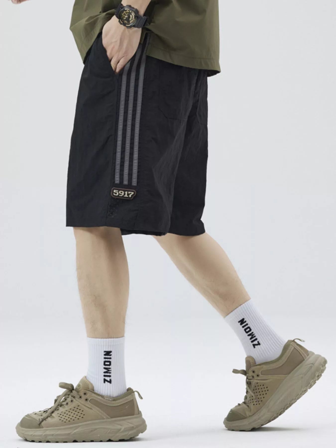 Men's Full Size Casual Loose-Fit Drawstring Shorts with Stripe Detail Plus Size