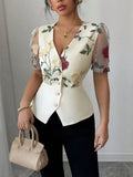 Floral Print V-Neck Button-Up Shirt