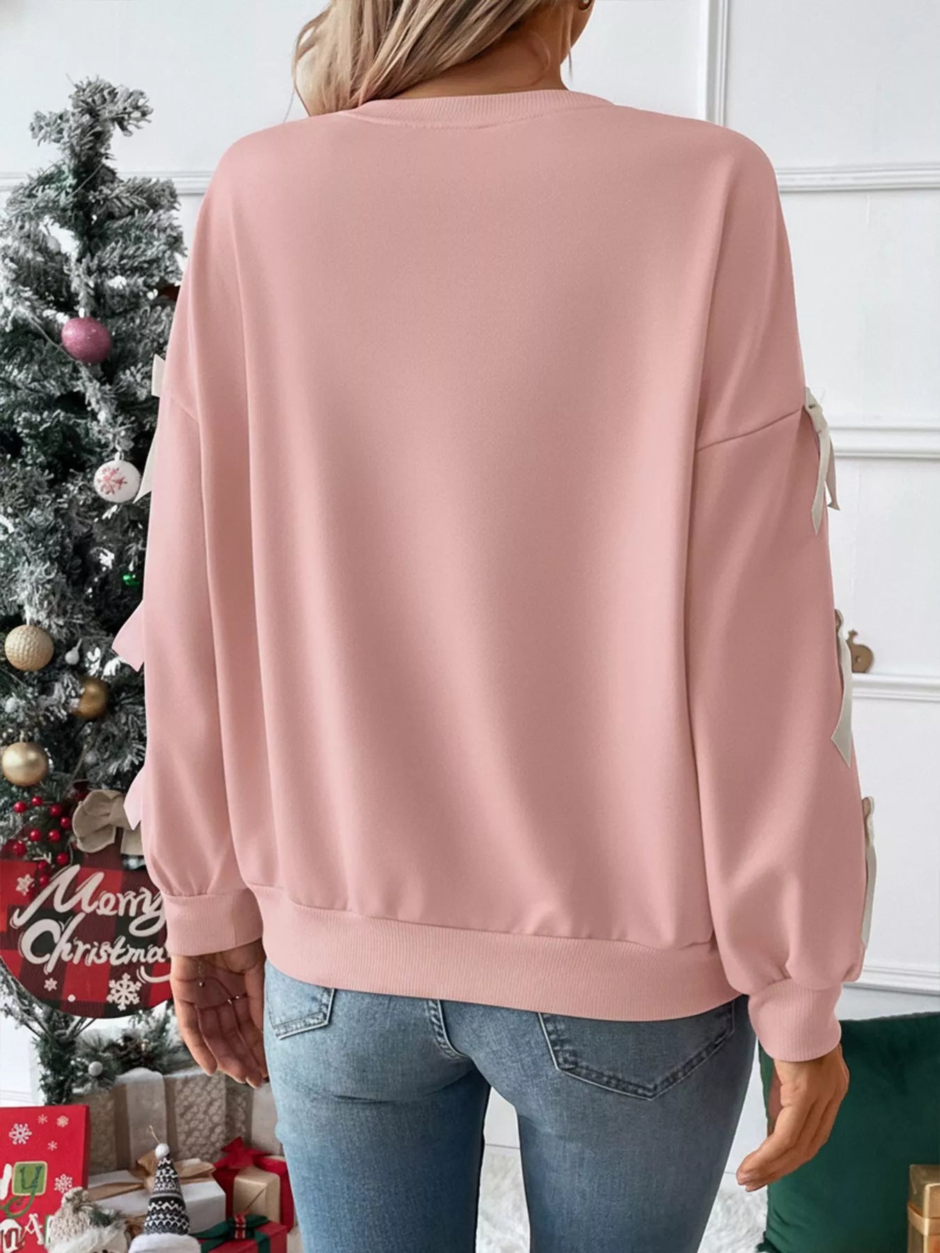 Bowknot Sleeve Round Neck Sweatshirt