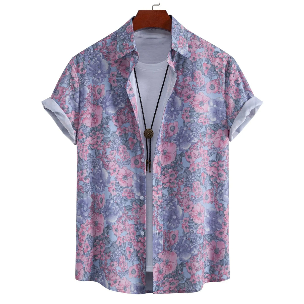 Men's Plus Size Floral Print Short Sleeve Casual Shirt