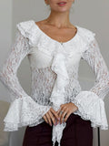 Ruffle Lace Flounce Sleeve Blouse