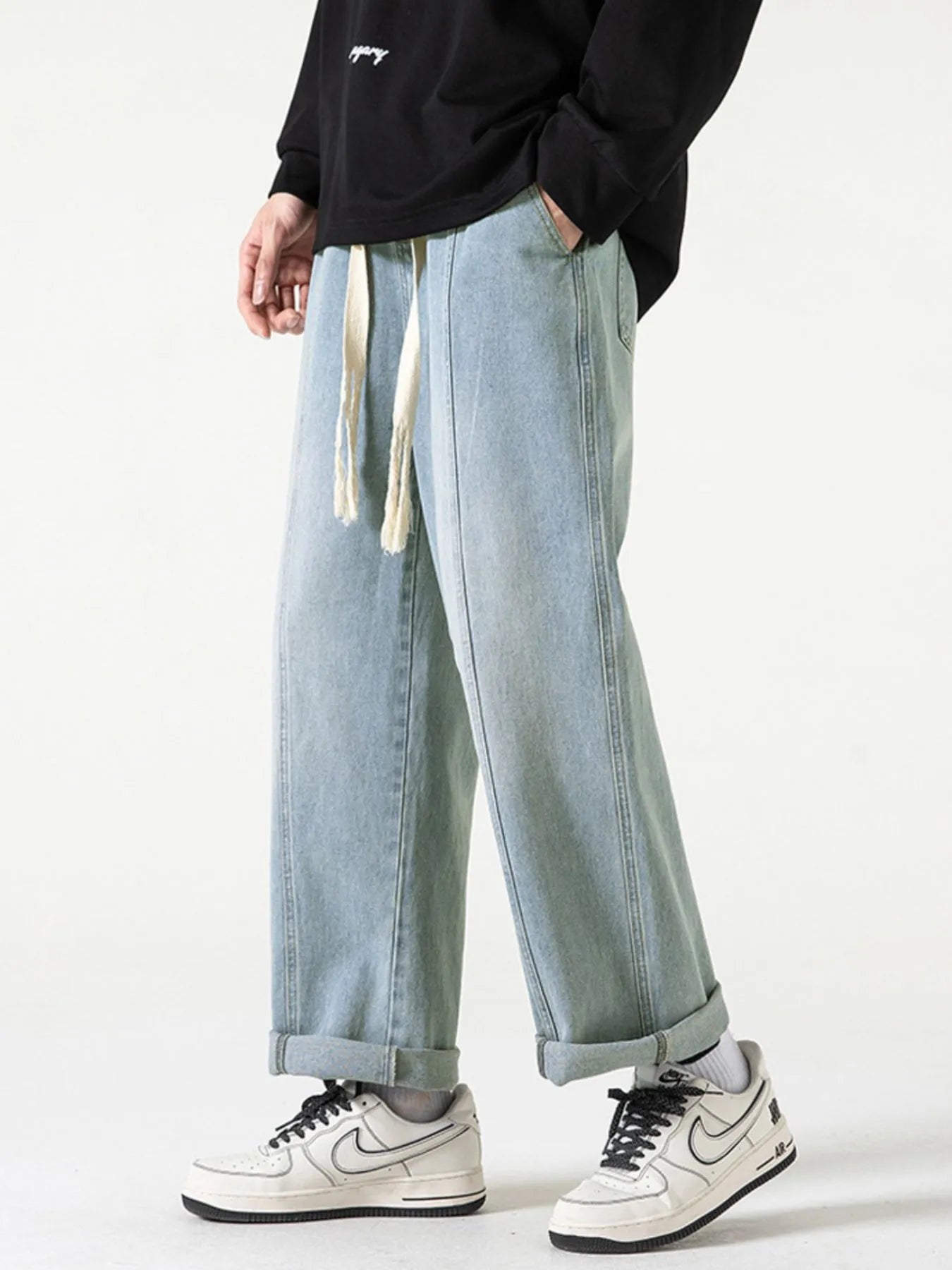 Men's Full Size Drawstring Wide Leg Jeans Plus Size