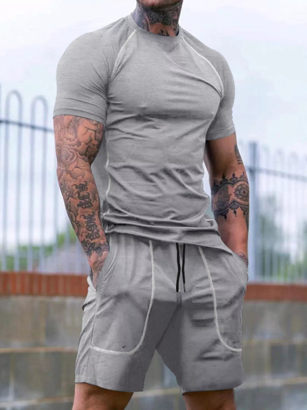 Men's Full Size Casual Short Sleeve T-Shirt and Shorts Set Plus Size