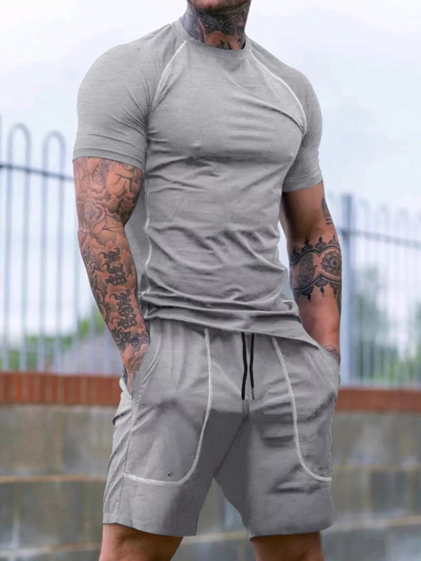 Men's Full Size Casual Short Sleeve T-Shirt and Shorts Set Plus Size