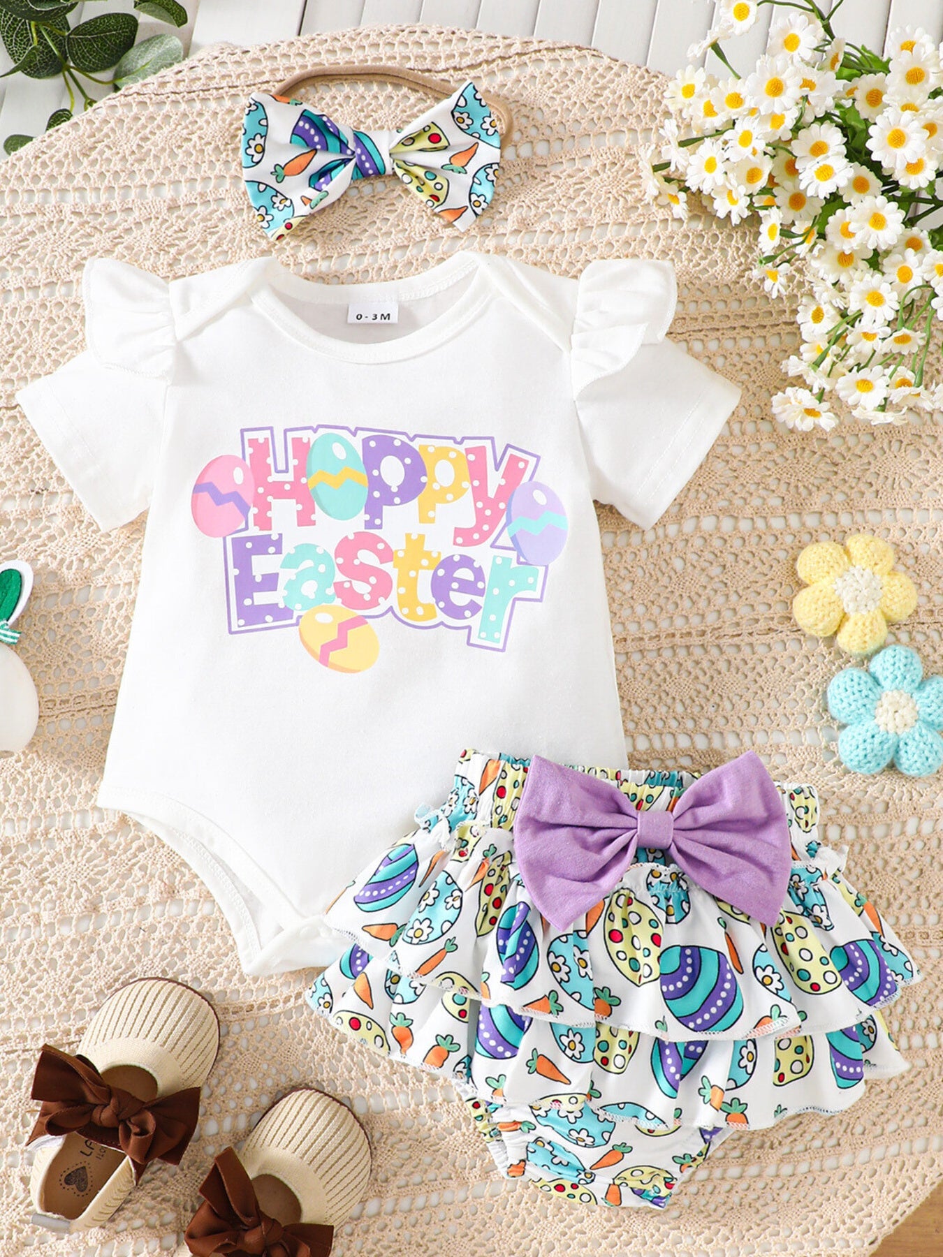 Children's Easter Graphic Bodysuit and Skirt Set with Headband