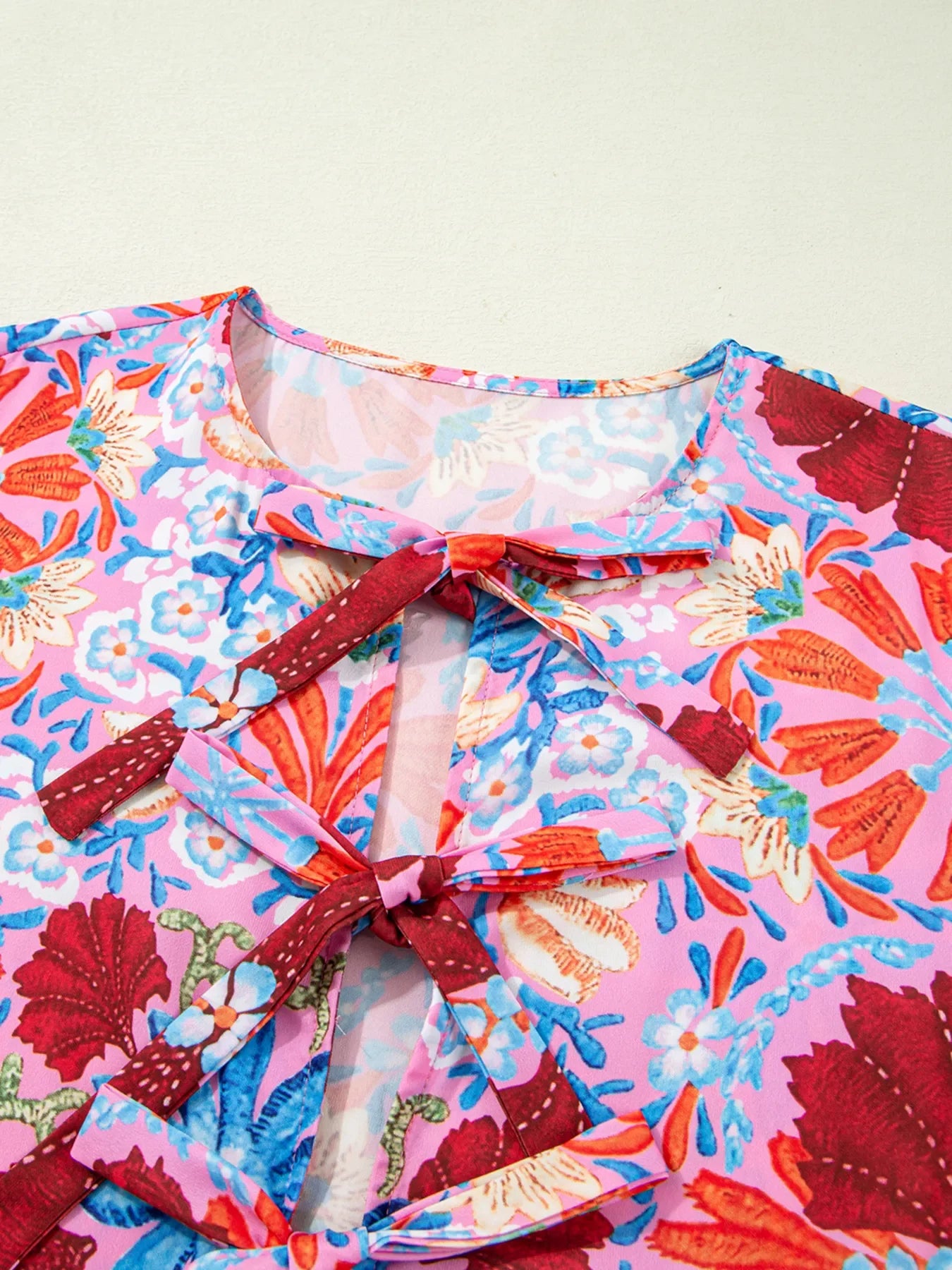 Floral Print Tie Front Midi Dress
