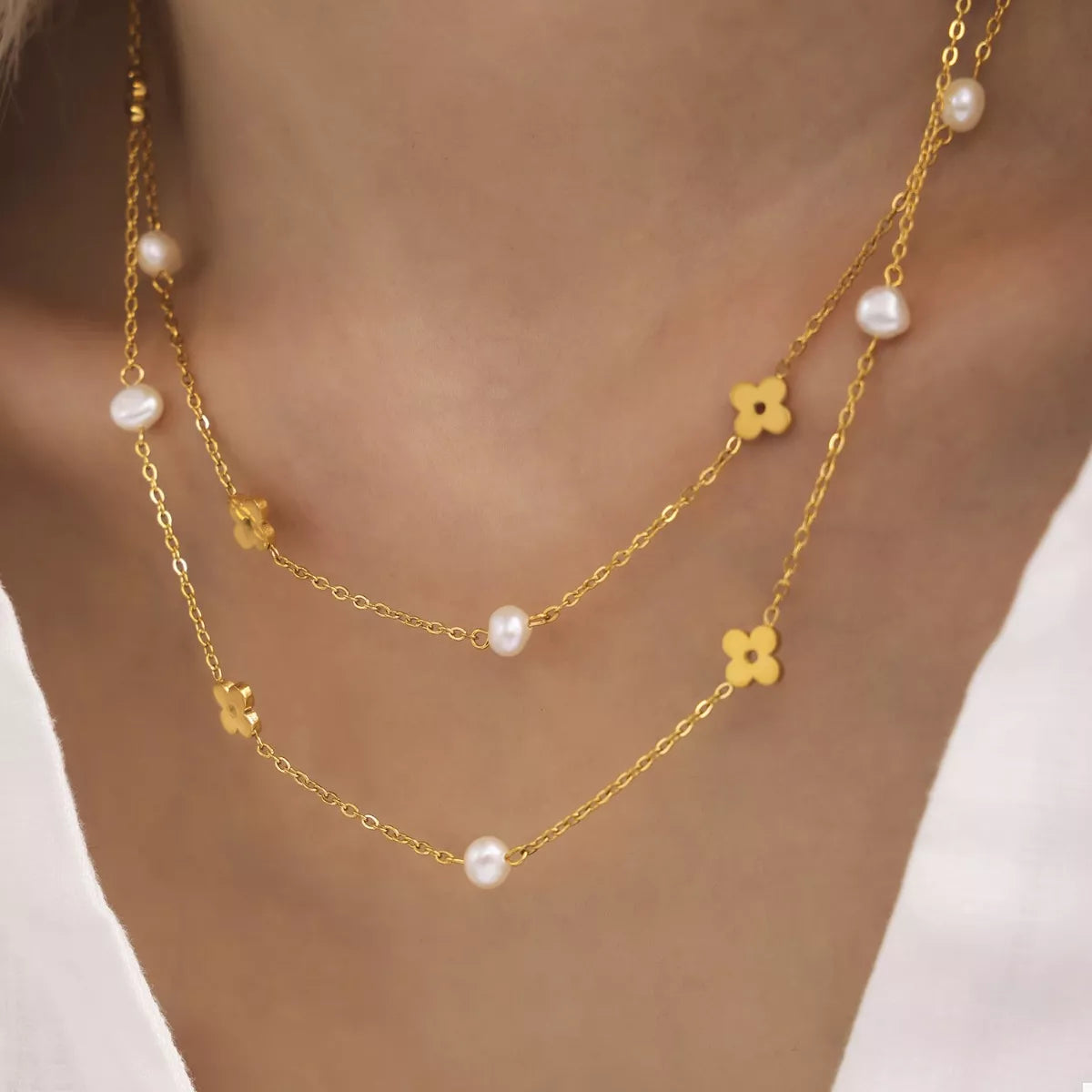 Freshwater Pearl 18K Gold-Plated Flower Necklace
