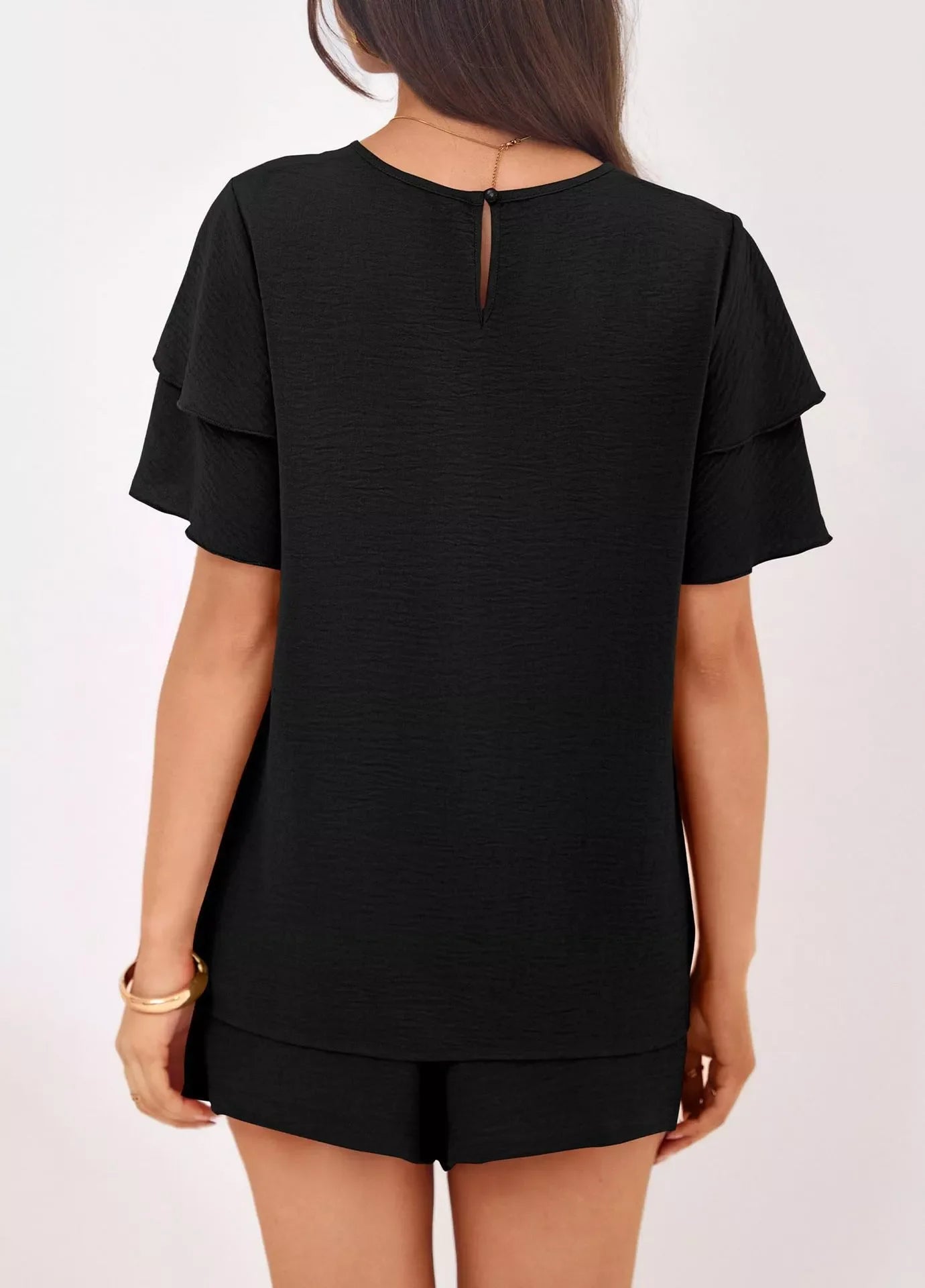 Ruffle Sleeve Top and Shorts Two-Piece Set