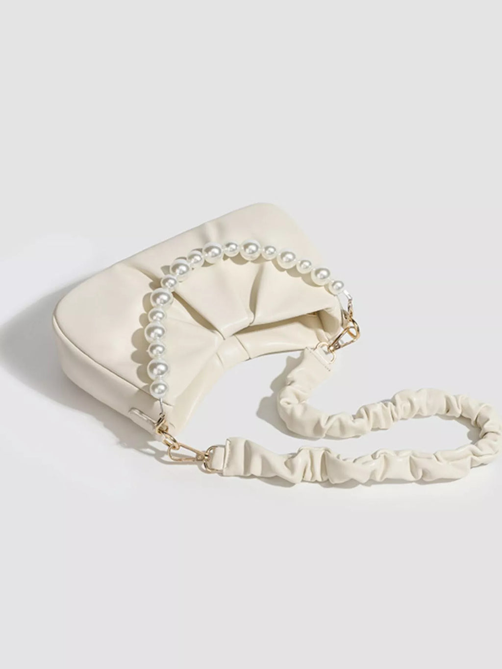 Ruched Handle Pearl Decor Crossbody Bag