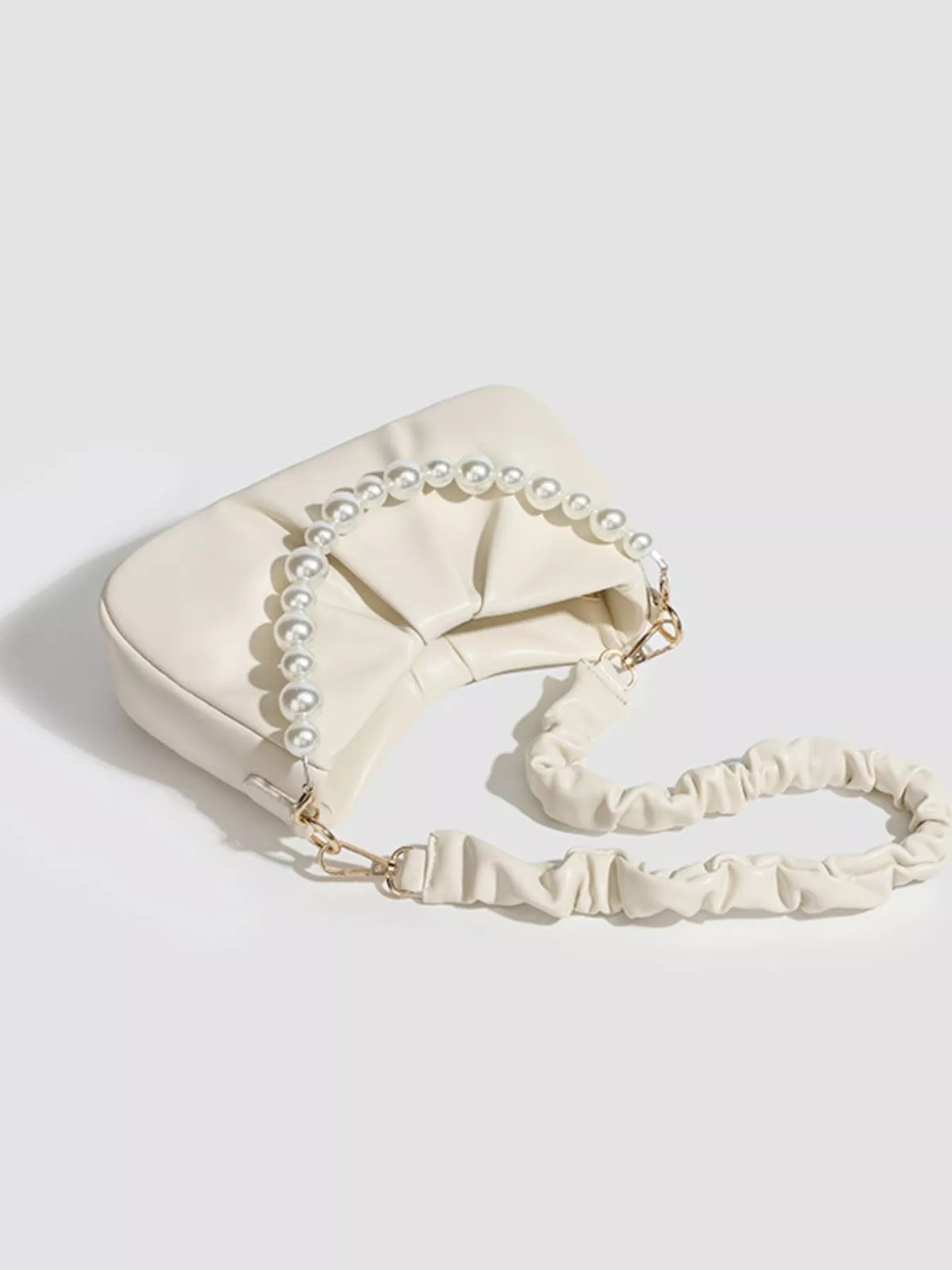 Ruched Handle Pearl Decor Crossbody Bag