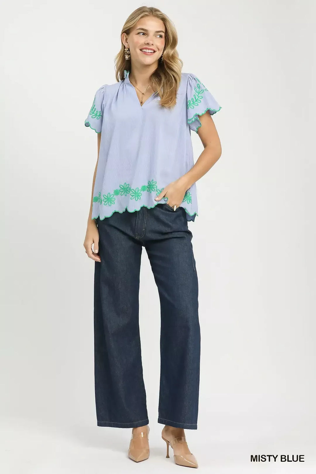 Umgee Embroidered Scallop Top