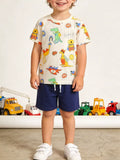 Children's Cartoon Animal Print Tee and Shorts Set