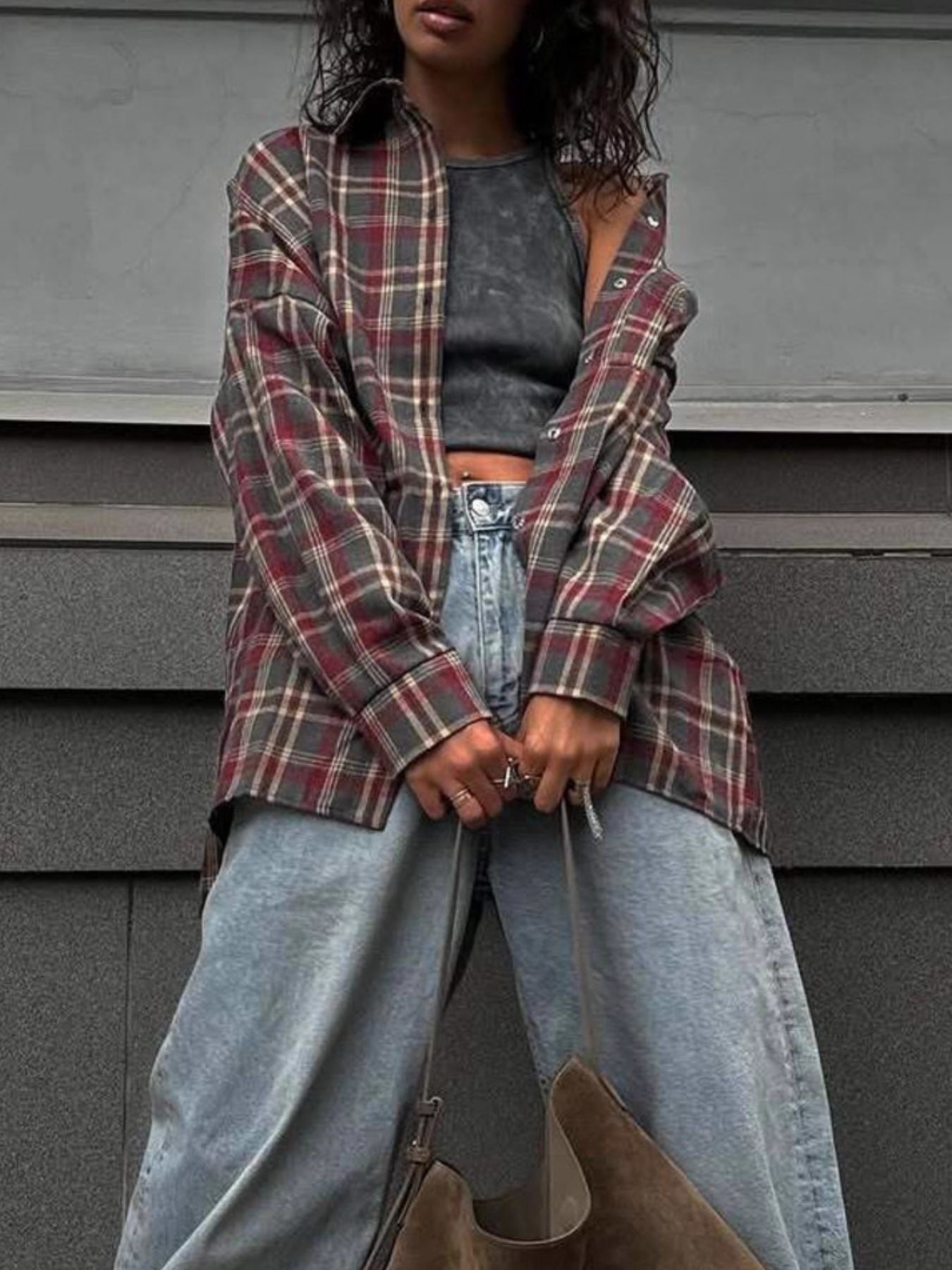 Oversized Plaid Button Up Shirt