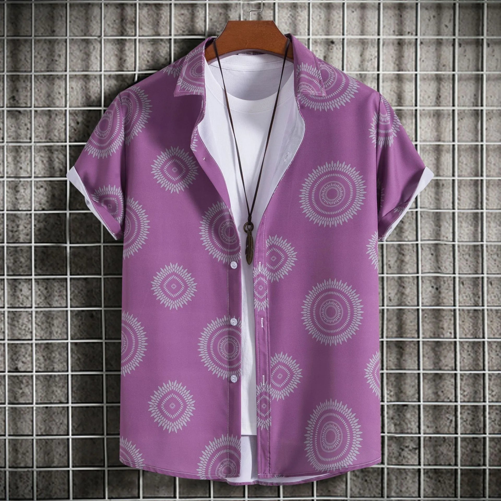 Men's Plus Size Geometric Print Short Sleeve Button-Up Shirt