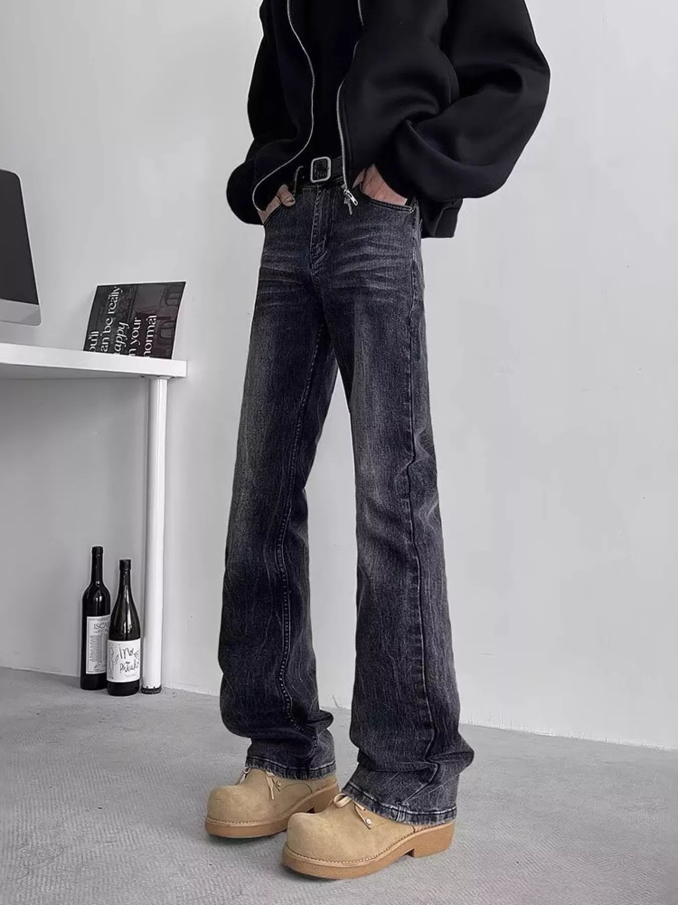 Men's Full Size Vintage Wash Flare Jeans Plus Size