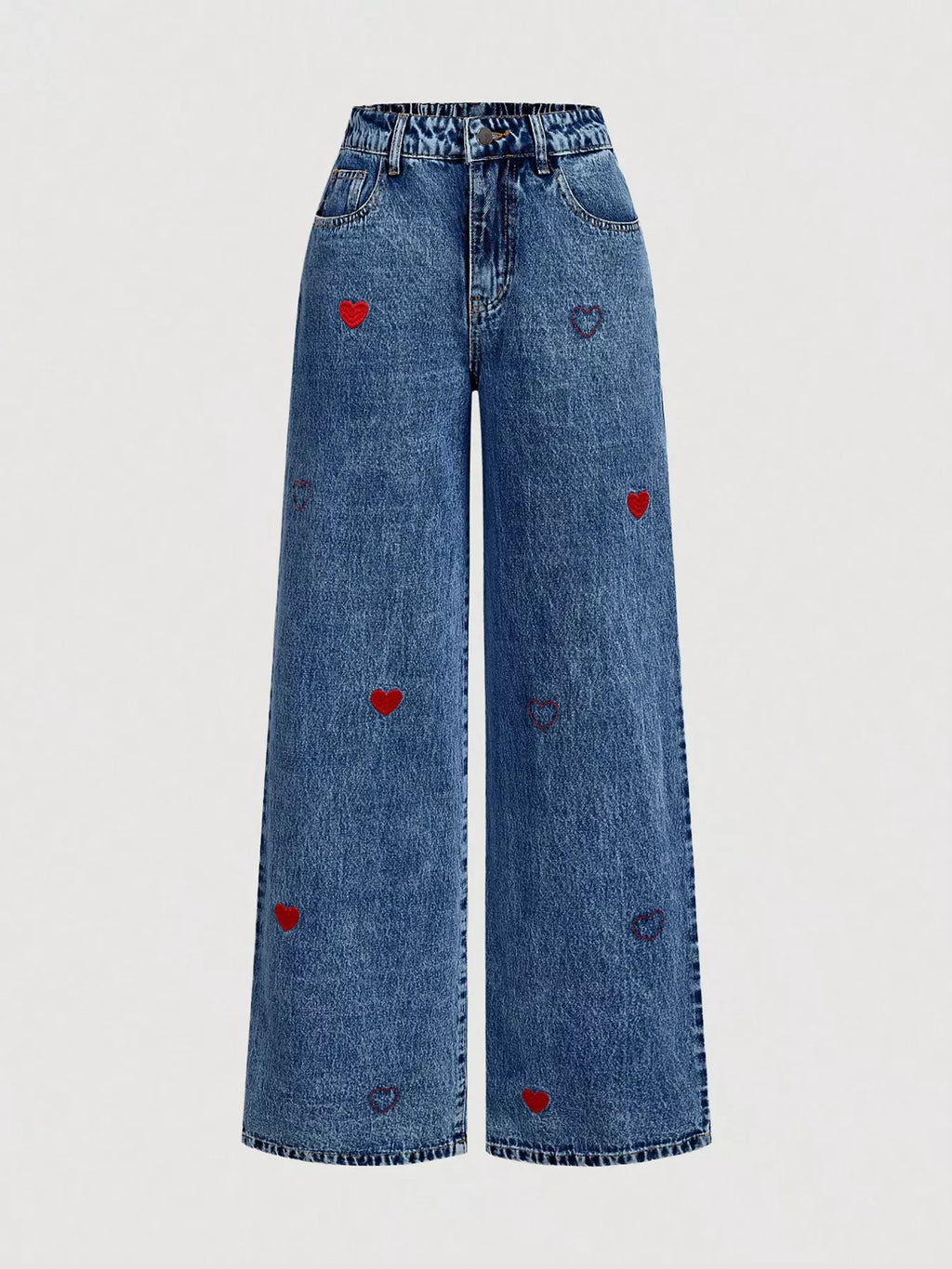 Embroidered Heart Wide-Leg Jeans