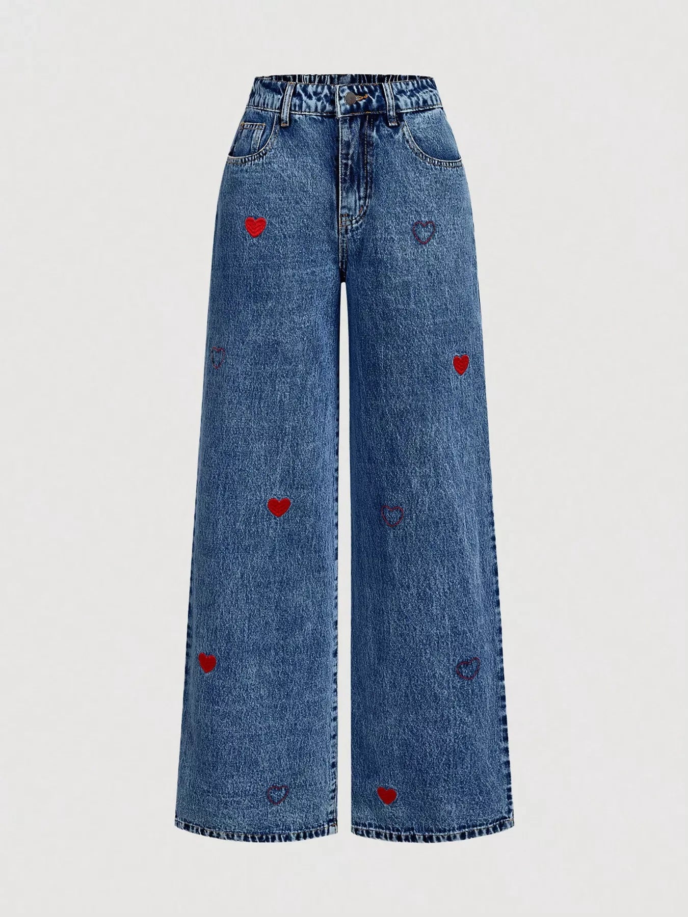 Embroidered Heart Wide-Leg Jeans