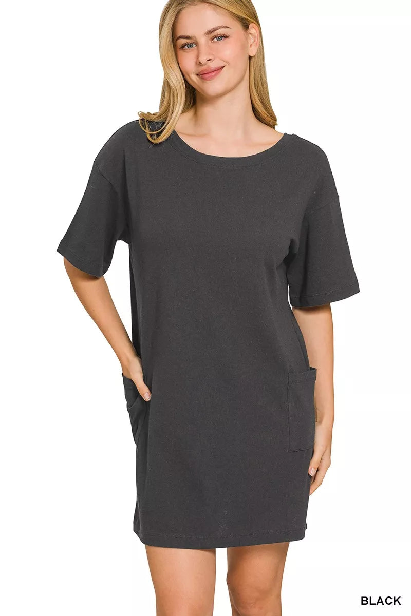 Zenana V or Scoop Neck Reversible 2-Way T-Shirt Dress