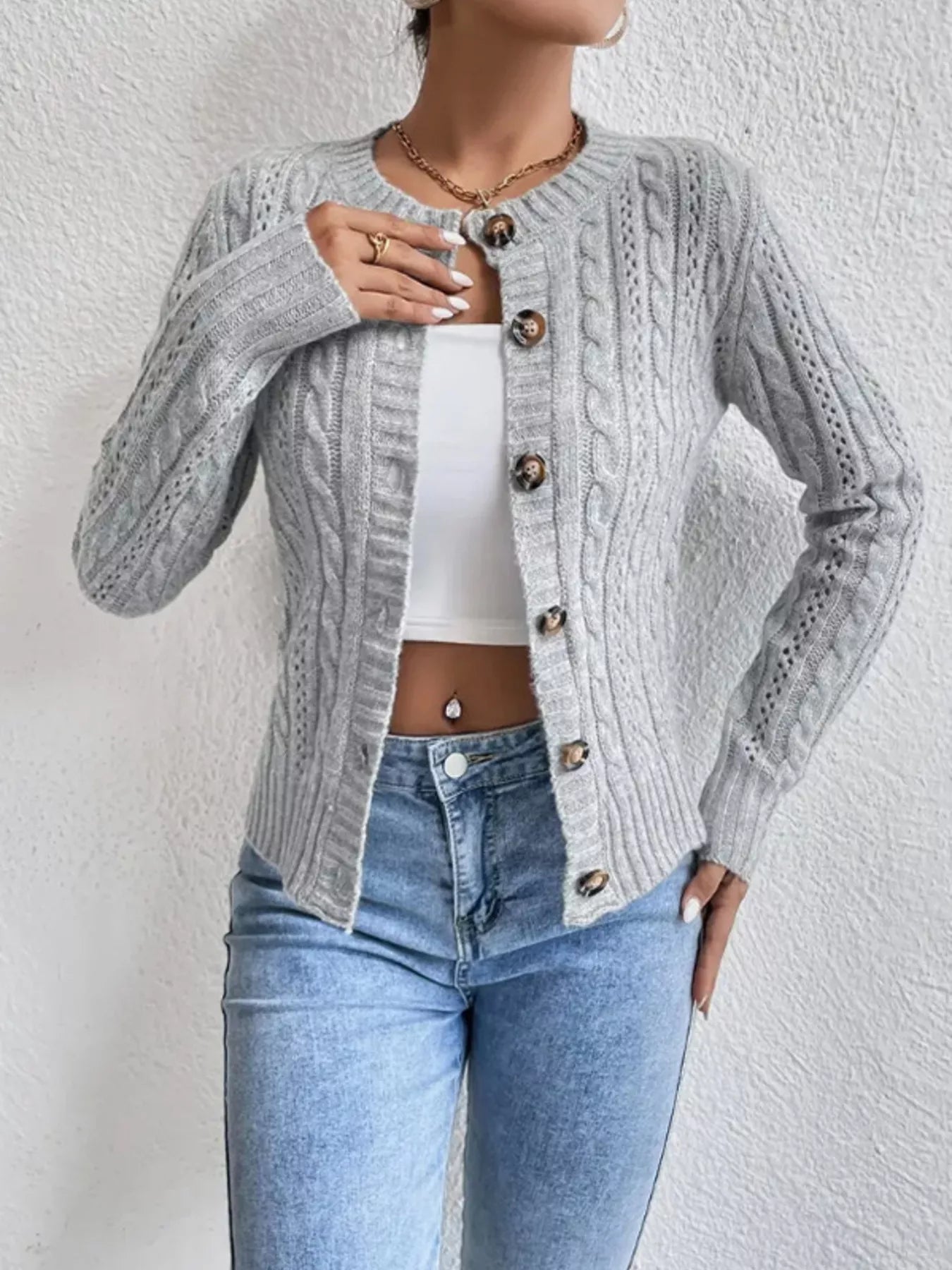 Cable Knit Button-Up Cardigan