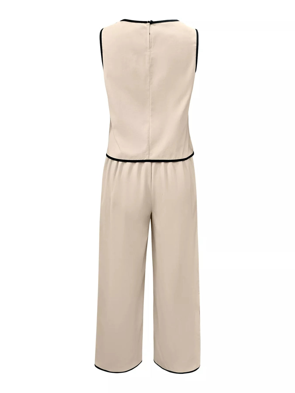 Contrast Trim Top and Wide Leg Pants Set