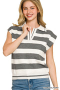 Zenana Viscose Striped Collared Sweater Vest