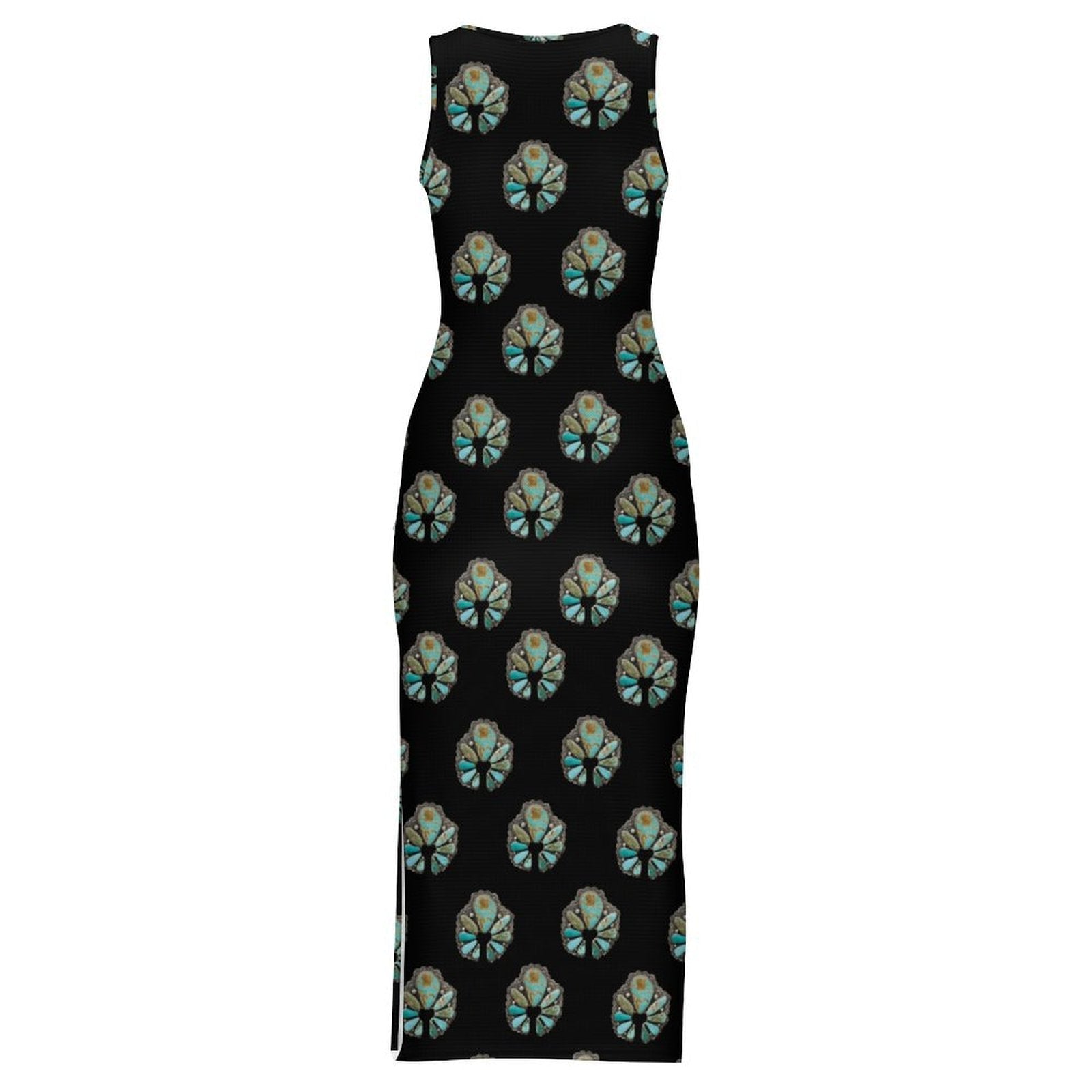 Baha Ranch Turquoise Naja Sleeveless Bodycon Side Slit Maxi Dress