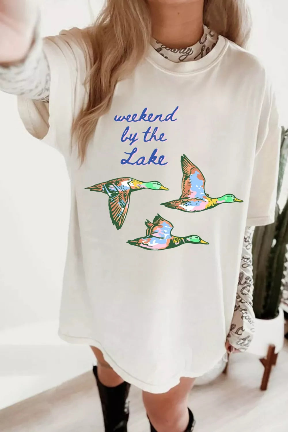 Weekend by the Lake Graphic Oversized T-Shirt