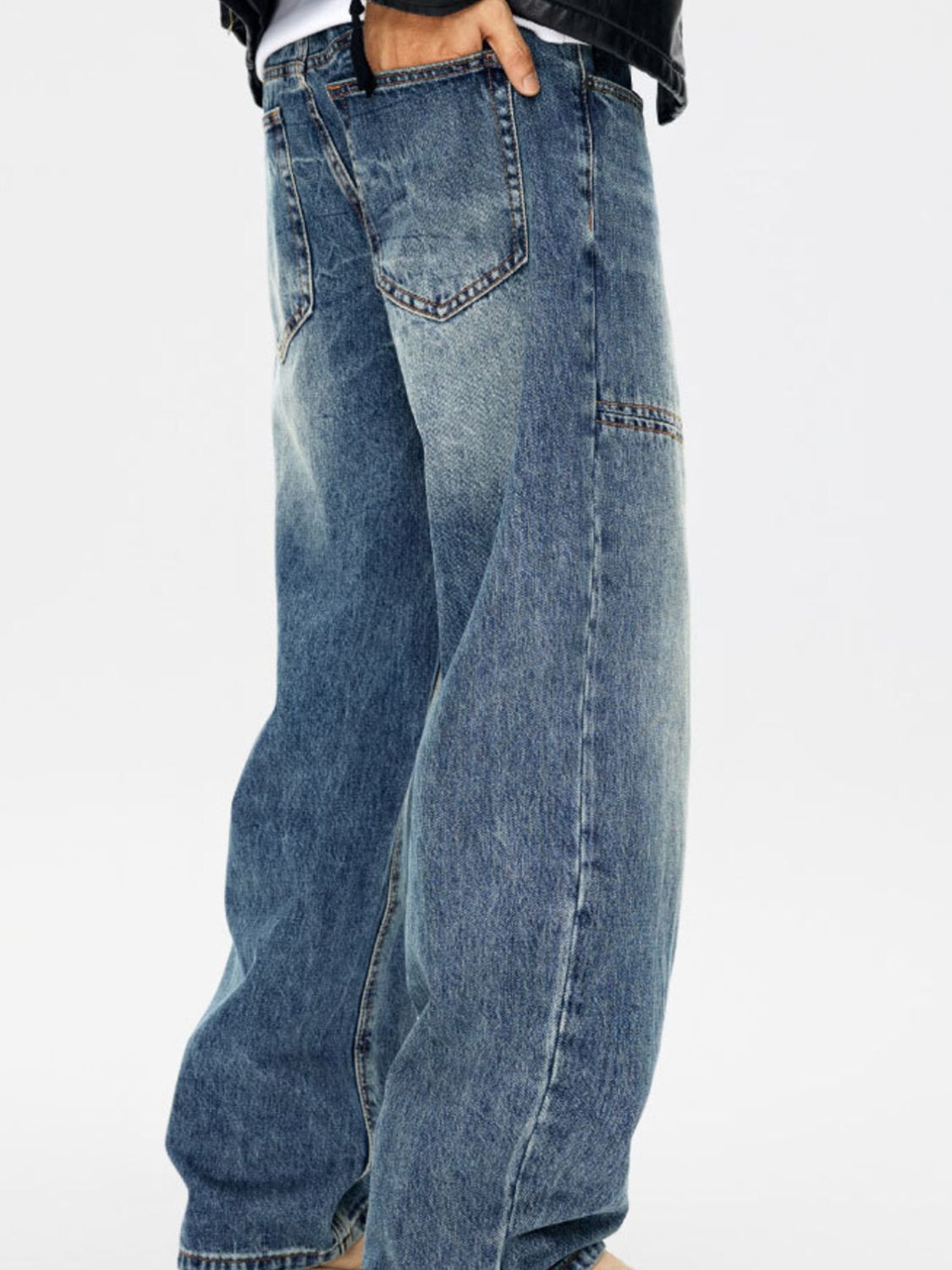 Men's Full Size Vintage Wash Relaxed Fit Jeans Plus Size
